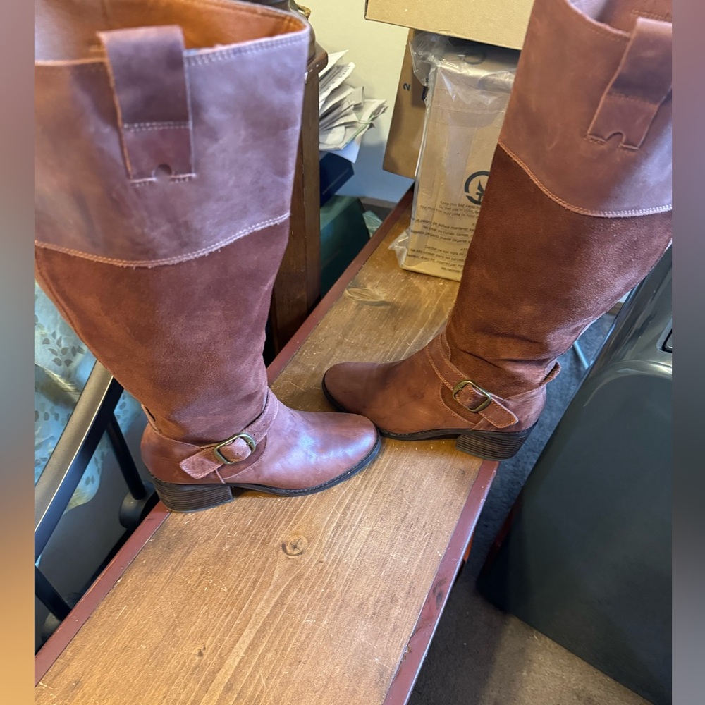 Lucky Brand Brown Over-the-Knee Leather & Suede Boots